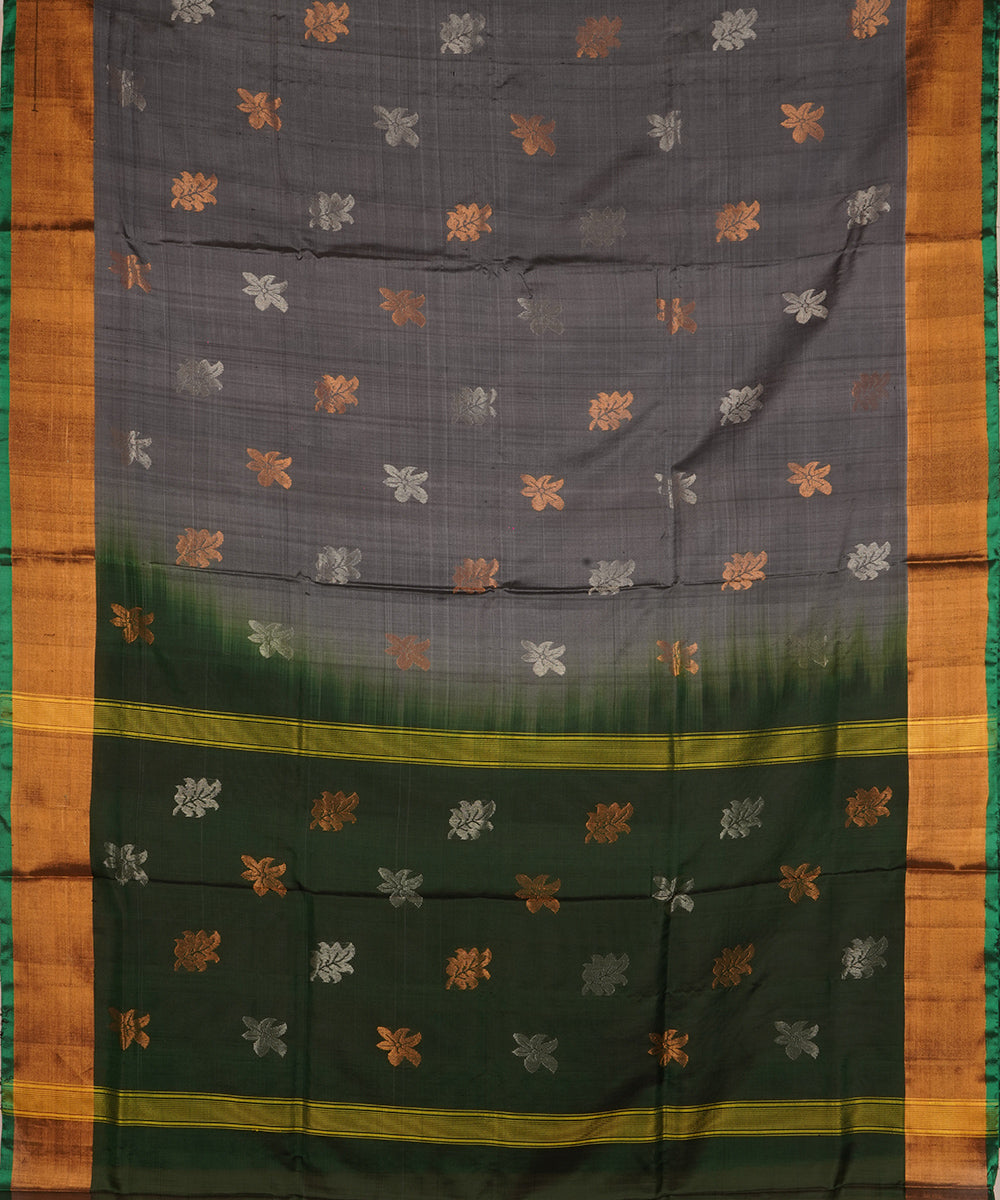 Grey dark green silk handloom uppada saree