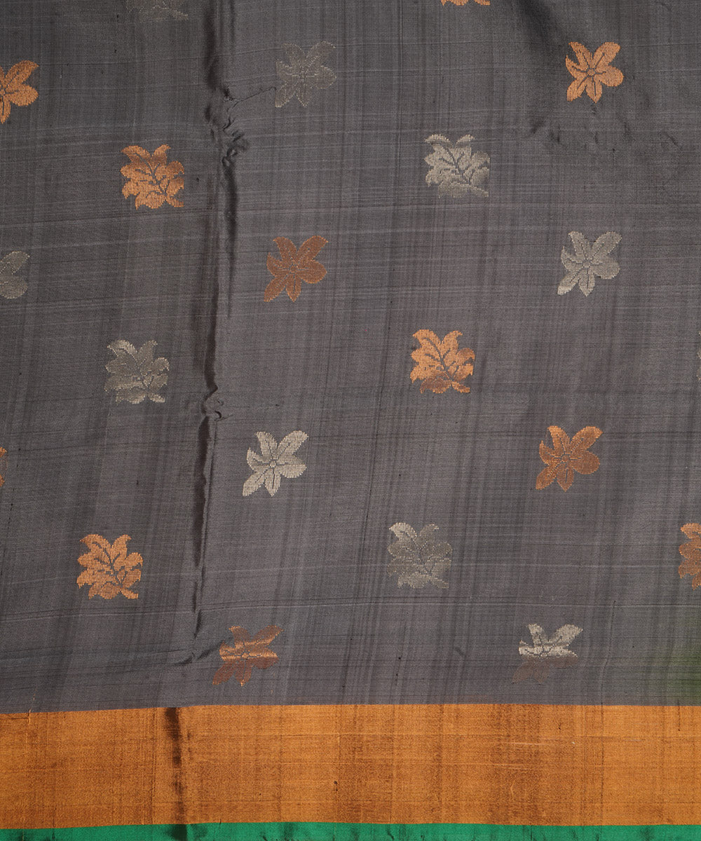 Grey dark green silk handloom uppada saree