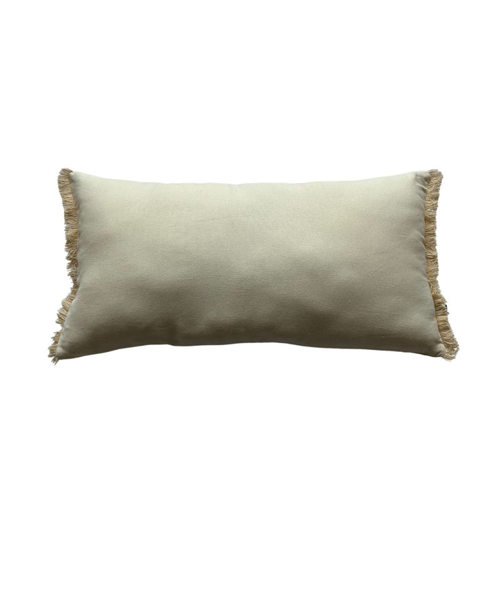 Cream slub cotton hand embroidered cushion cover