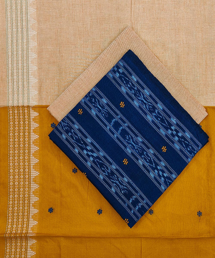Blue yellow handwoven cotton sambalpuri dress material