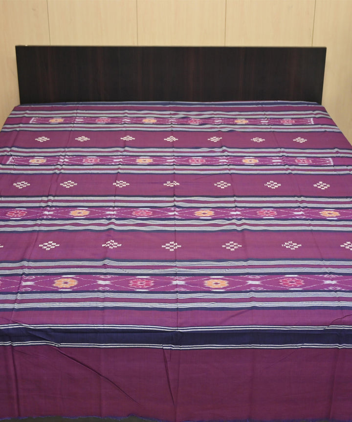 Dark magenta multi colour handmade sambalpuri cotton bedsheet