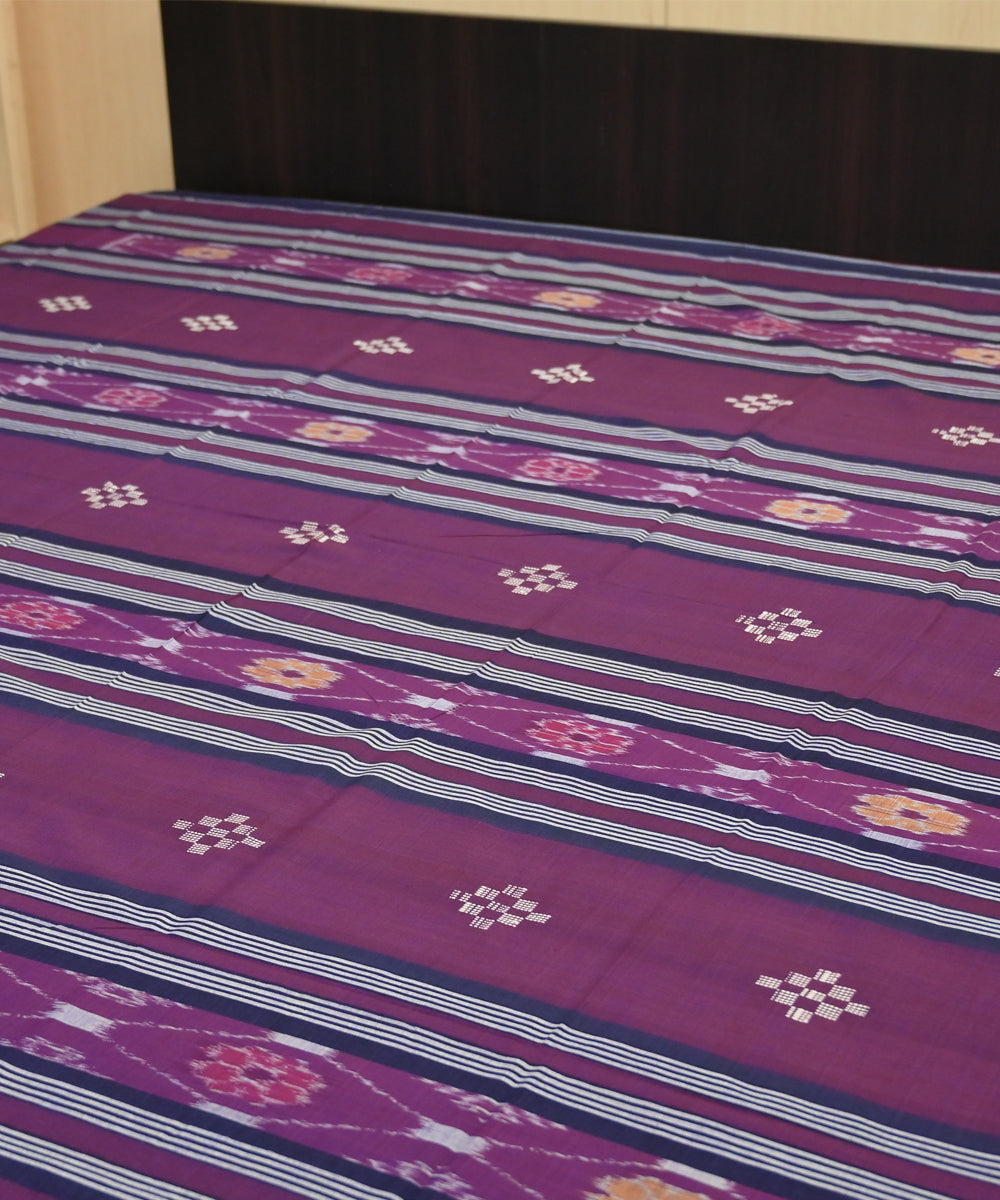 Dark magenta multi colour handmade sambalpuri cotton bedsheet
