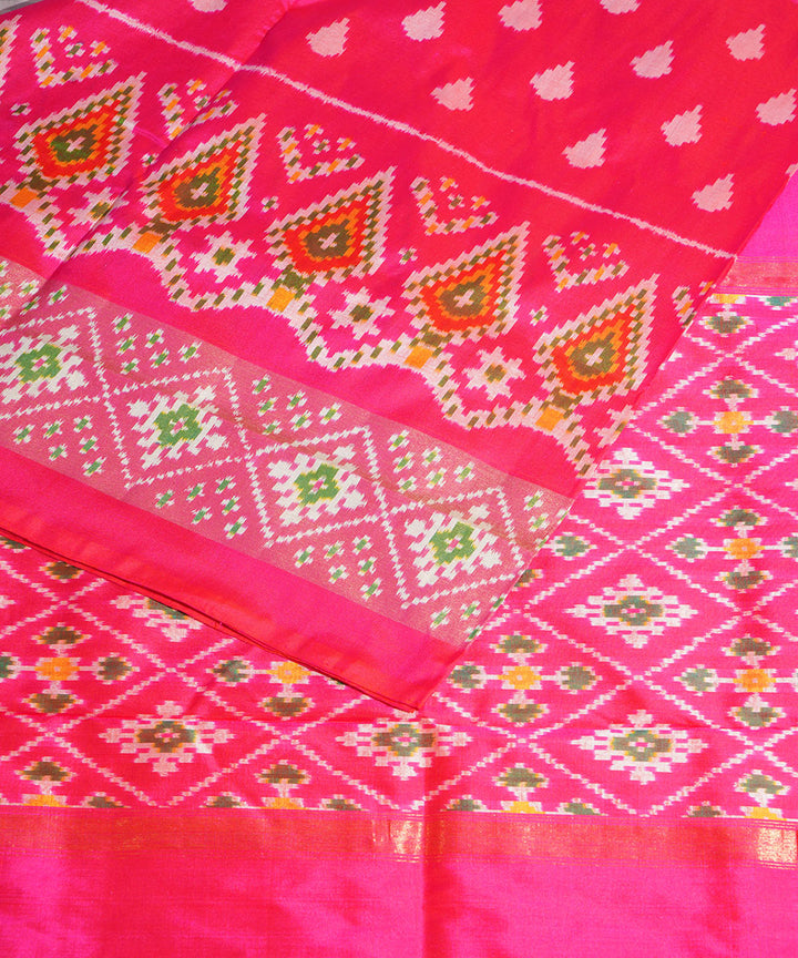 Pink offwhite handwoven pochampally ikat silk saree