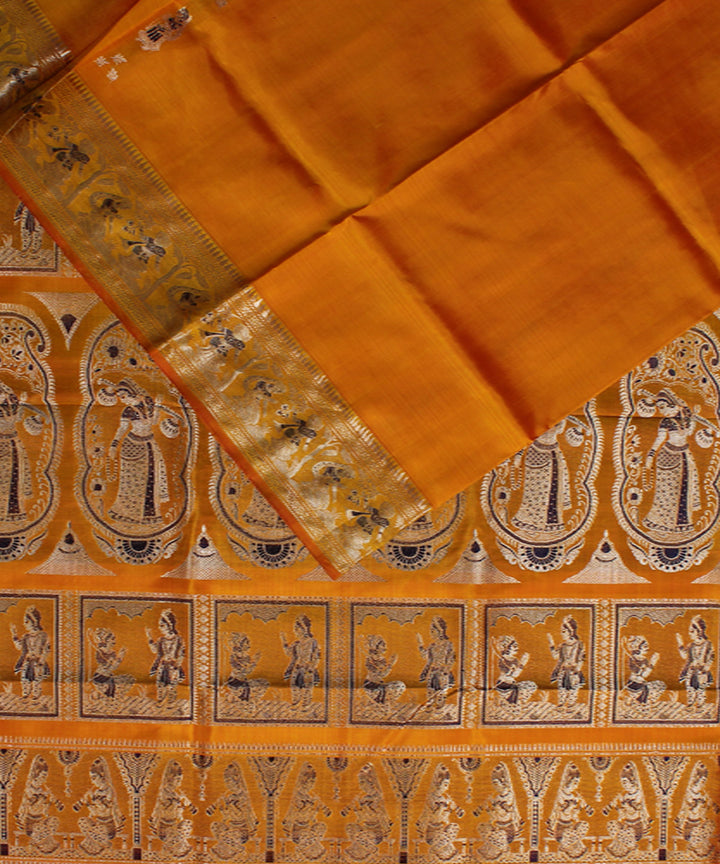 Mustard yellow handwoven swarnachari baluchari silk saree
