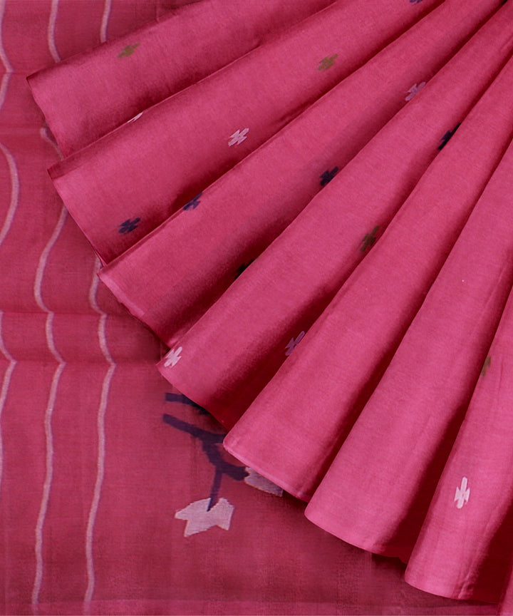 Pink multicolor handloom cotton bengal saree