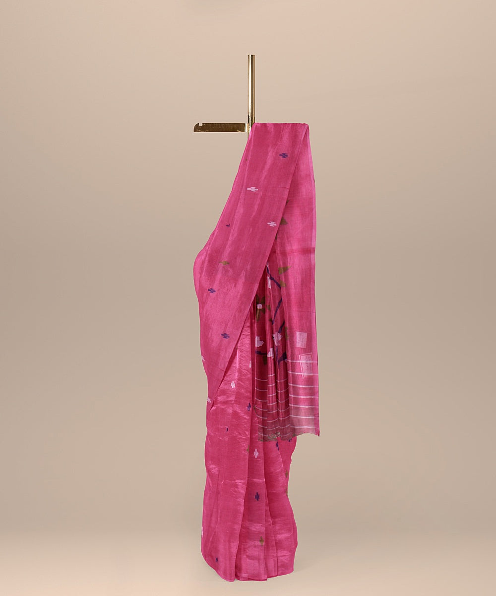 Pink multicolor handloom cotton bengal saree