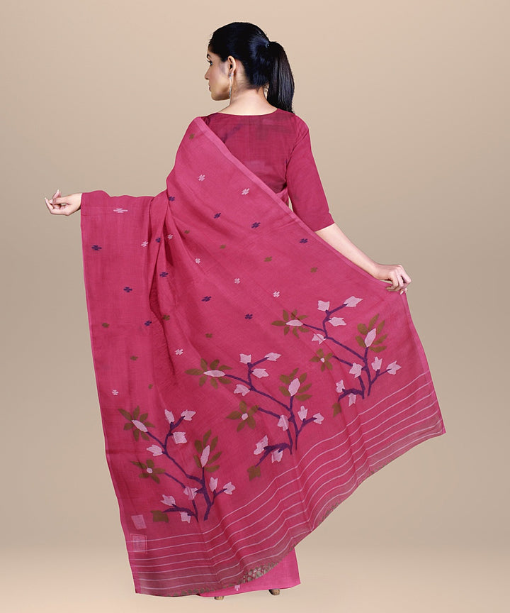 Pink multicolor handloom cotton bengal saree