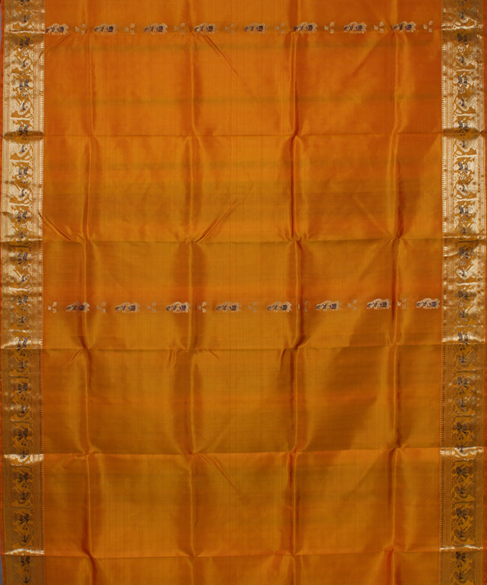 Mustard yellow handwoven swarnachari baluchari silk saree