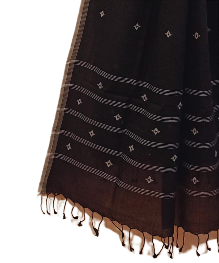 Black handwoven cotton jamdani stole