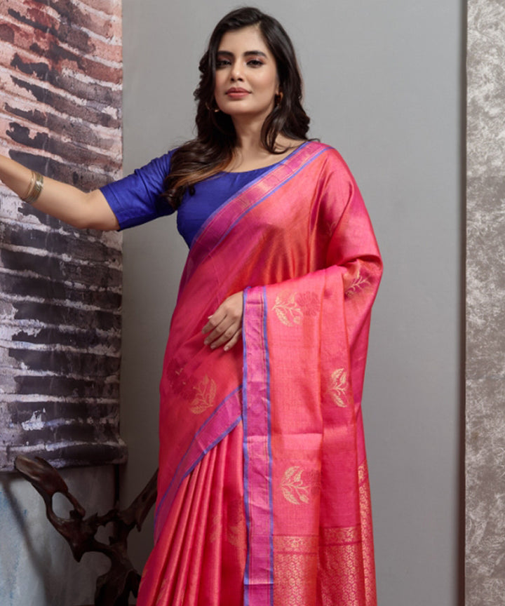 Pink hand woven chhatisgarh tussar silk saree