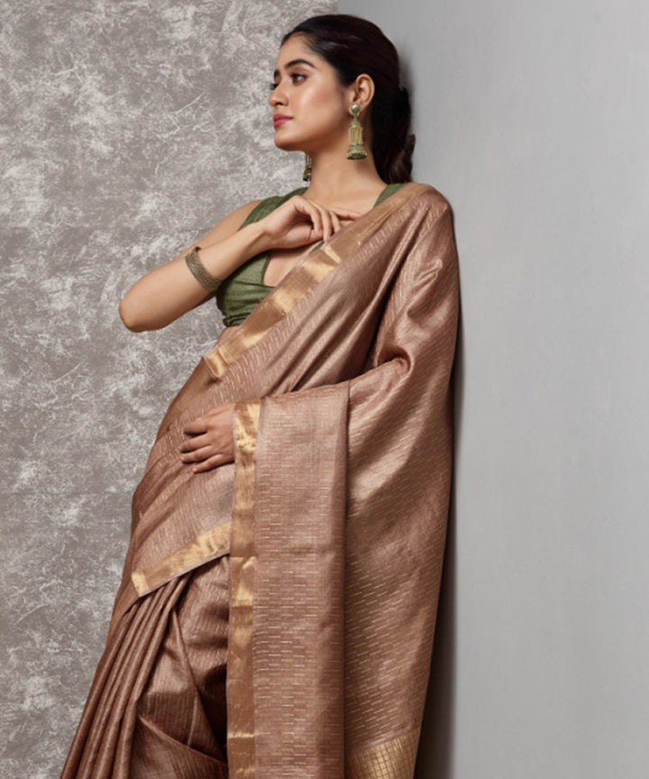 Sandal beige handwoven chhatisgarh tussar silk saree