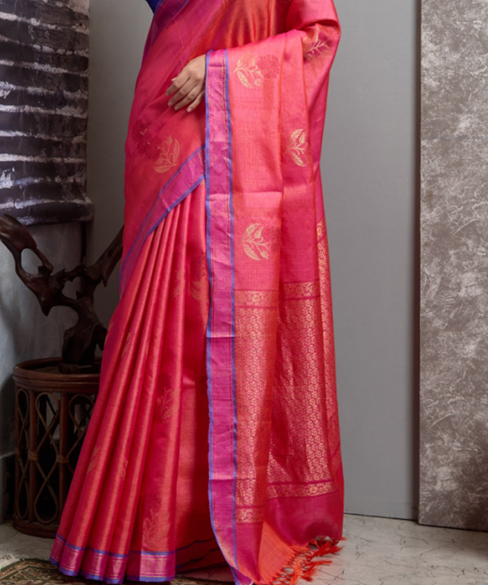 Pink hand woven chhatisgarh tussar silk saree