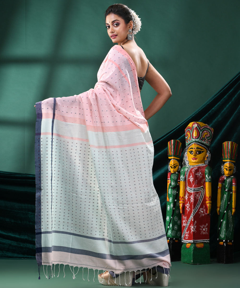 Baby pink  handloom cotton bengal saree