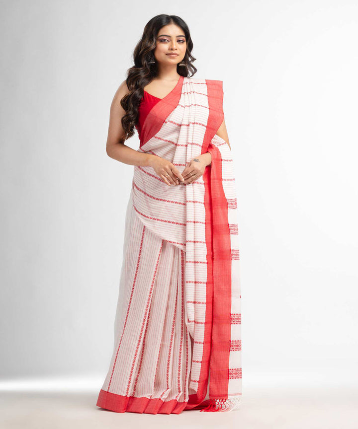 White red handwoven bengal cotton saree