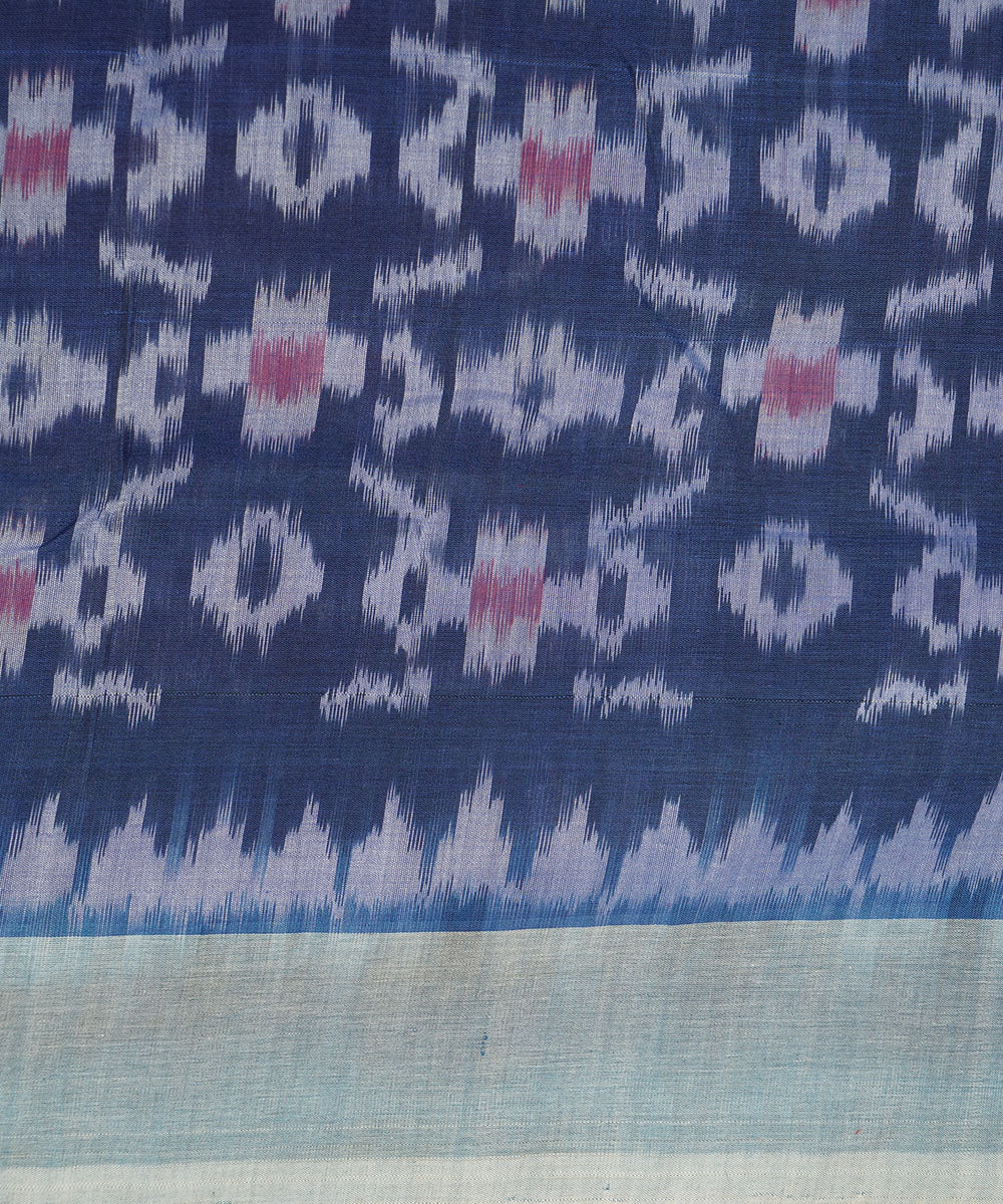 Navy blue grey handwoven cotton pochampally ikat dupatta