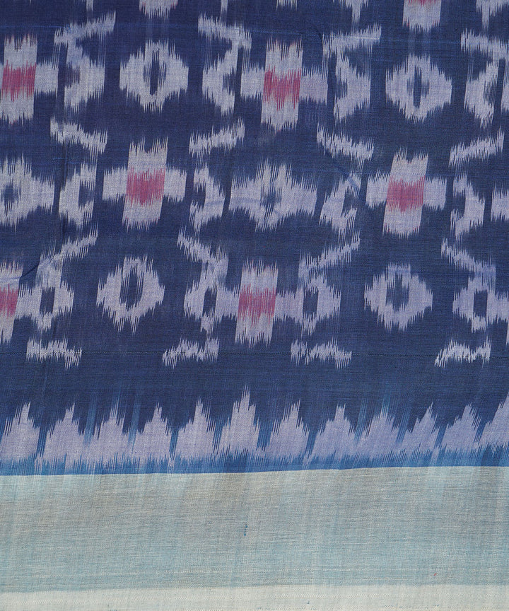 Navy blue grey handwoven cotton pochampally ikat dupatta