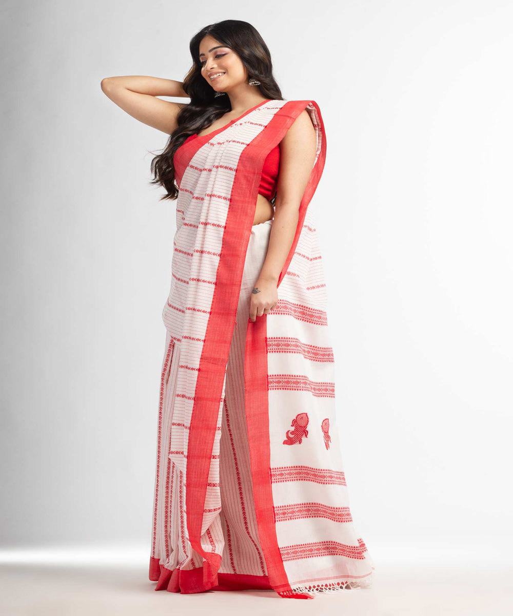 White red handwoven bengal cotton saree