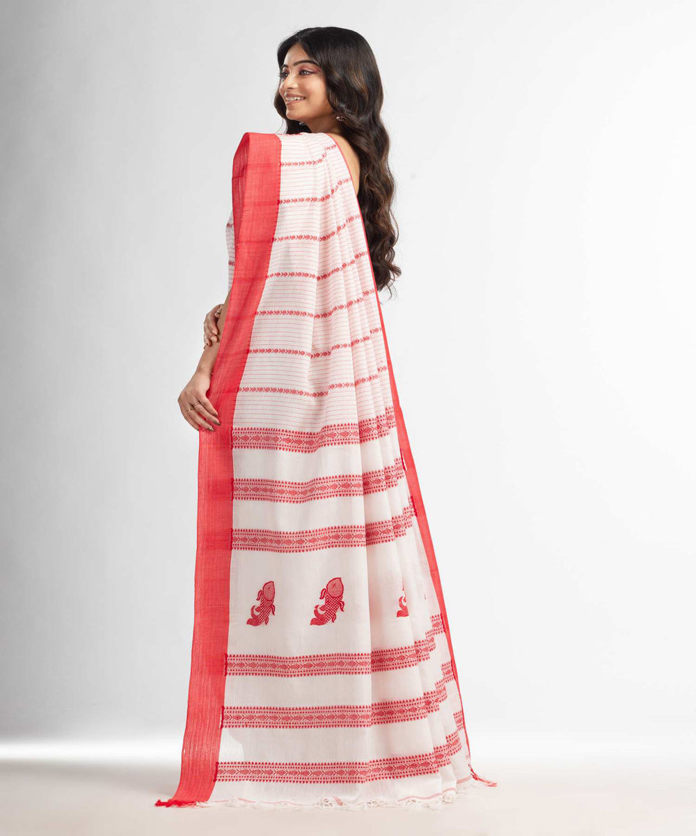 White red handwoven bengal cotton saree