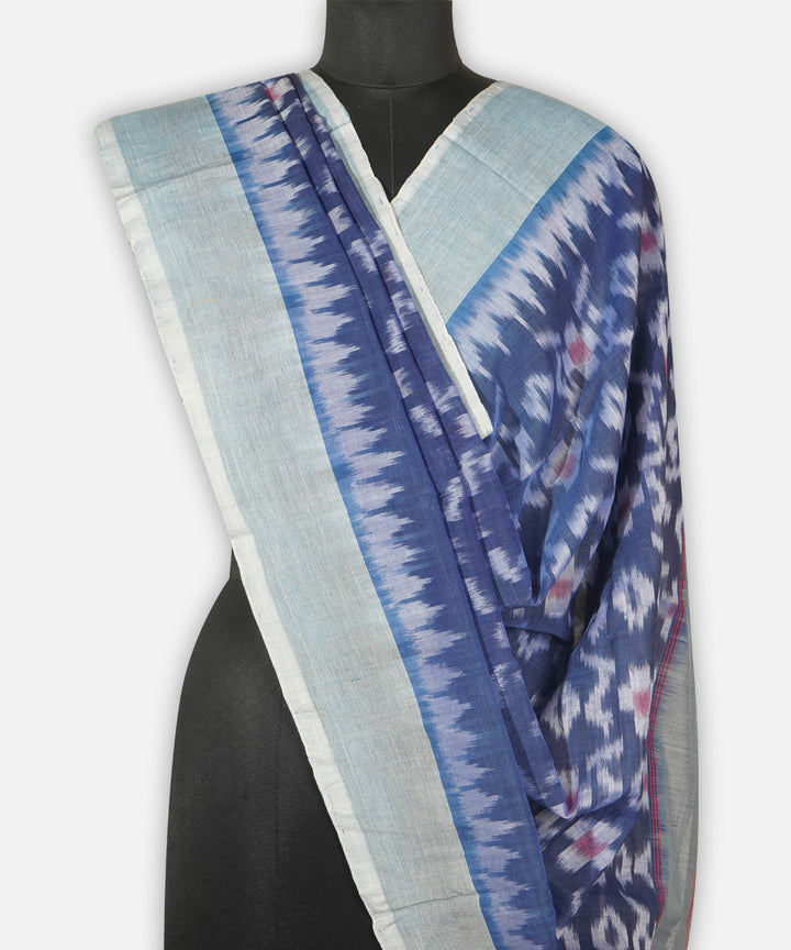 Navy blue grey handwoven cotton pochampally ikat dupatta