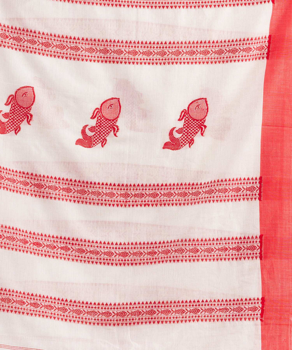 White red handwoven bengal cotton saree