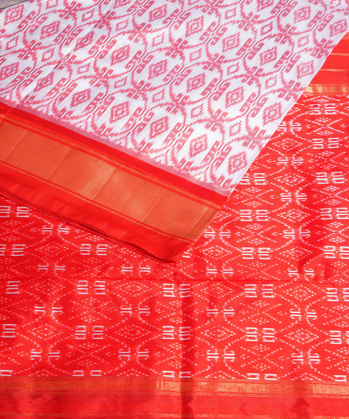 Offwhite red handwoven pochampally ikat silk saree