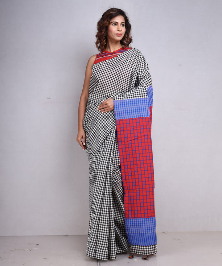 Black white red cotton handloom gamcha saree