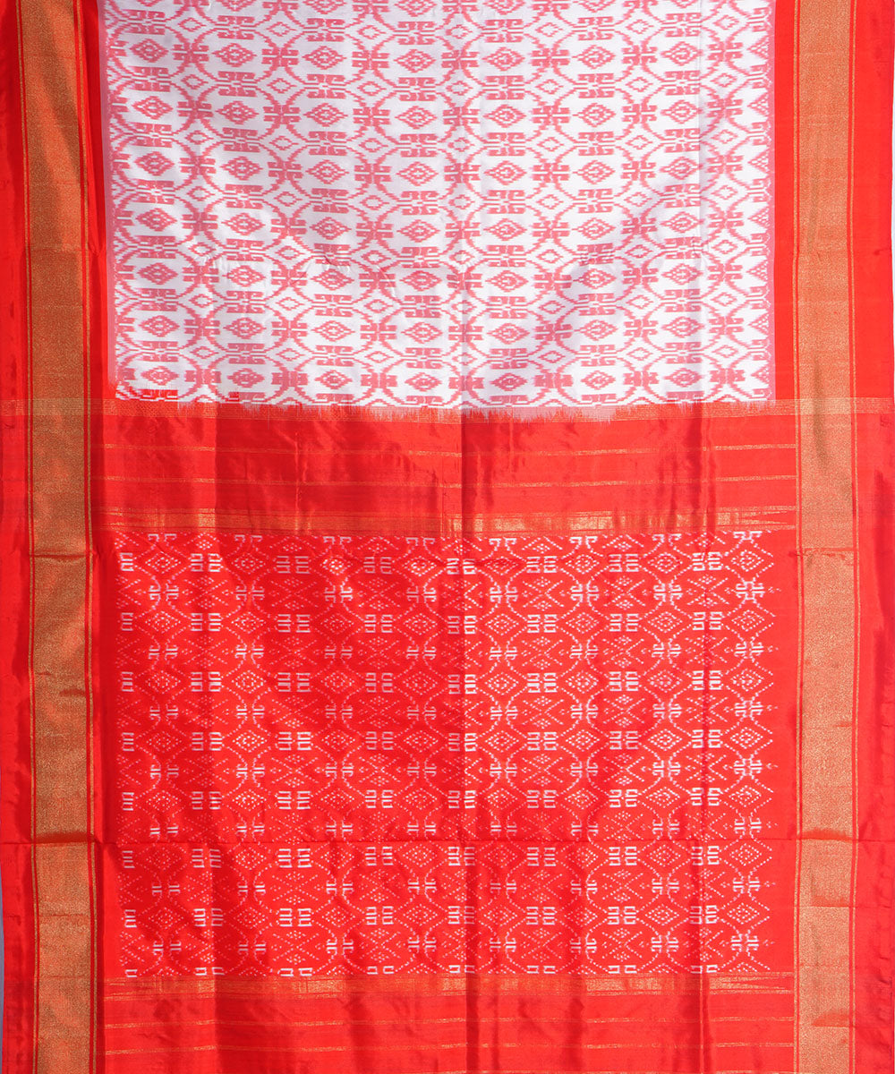 Offwhite red handwoven pochampally ikat silk saree