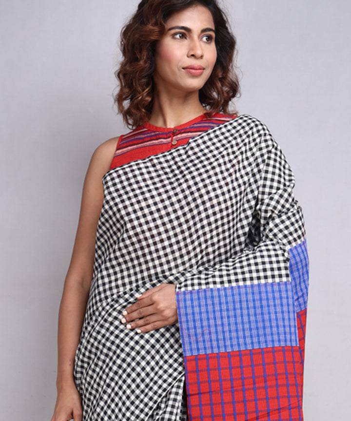 Black white red cotton handloom gamcha saree