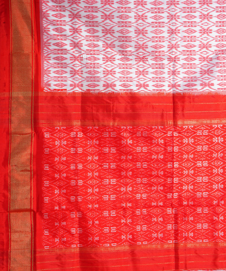 Offwhite red handwoven pochampally ikat silk saree