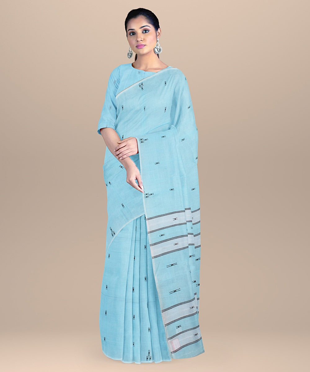 Light sky blue handloom cotton bengal saree