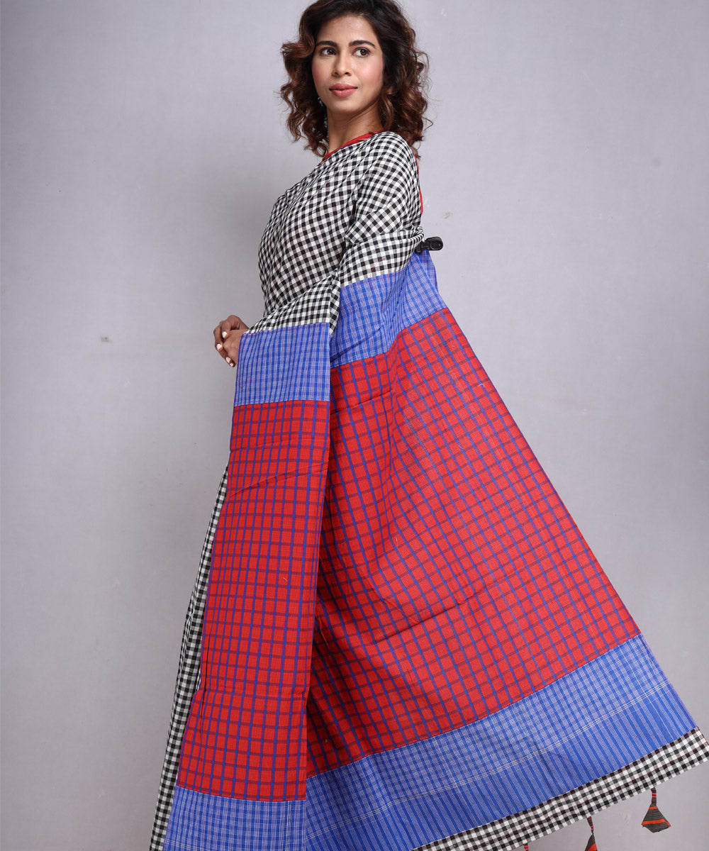 Black white red cotton handloom gamcha saree