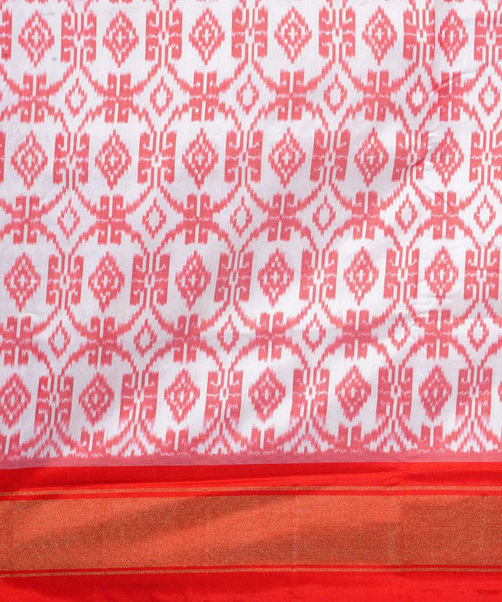 Offwhite red handwoven pochampally ikat silk saree