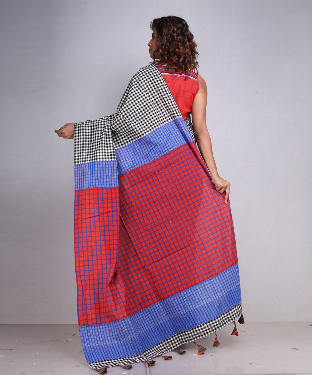 Black white red cotton handloom gamcha saree