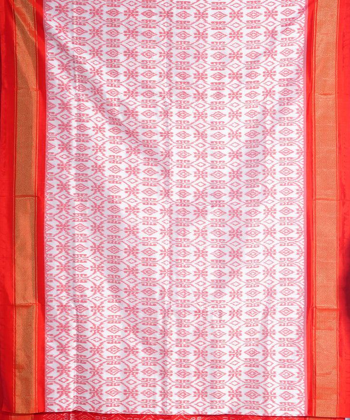 Offwhite red handwoven pochampally ikat silk saree