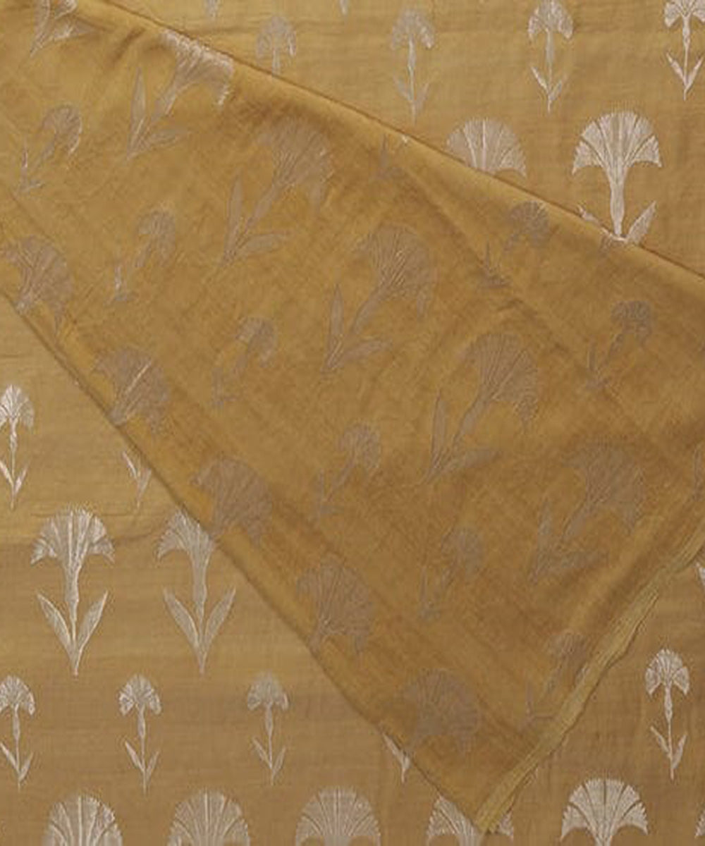 Yellow handloom banarasi silk fabric