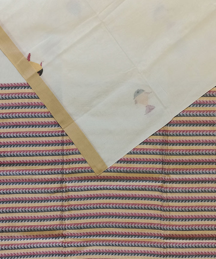 Beige red handloom cotton bengal saree