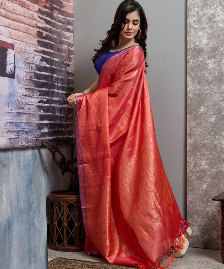 Red chhatisgarh handwoven tussar silk saree