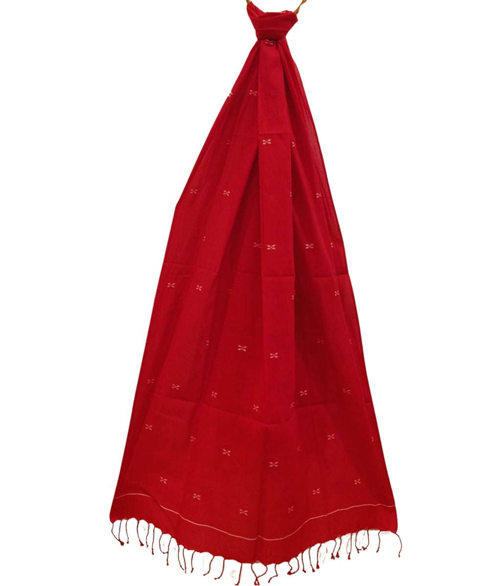 Red handwoven jamdani cotton stole