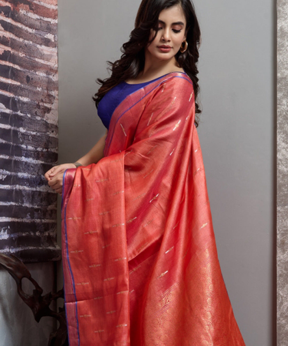 Red chhatisgarh handwoven tussar silk saree