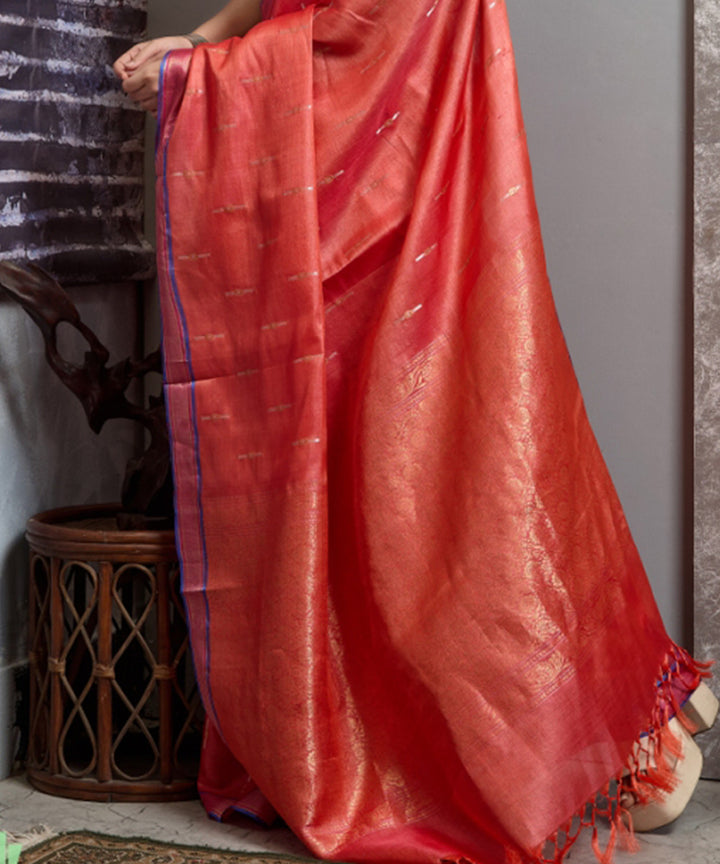 Red chhatisgarh handwoven tussar silk saree