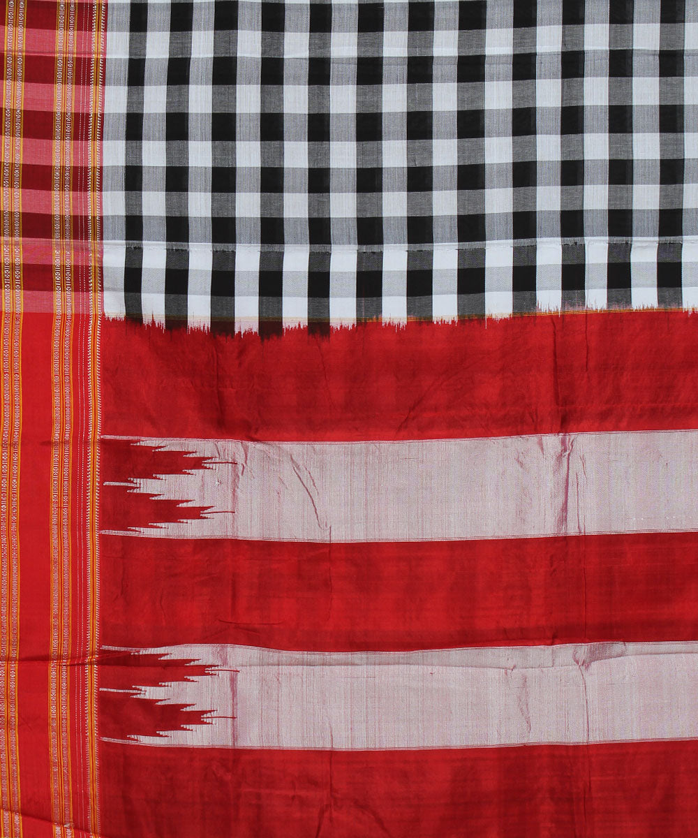 Black and white checks gayatri border cotton handloom ilkal saree