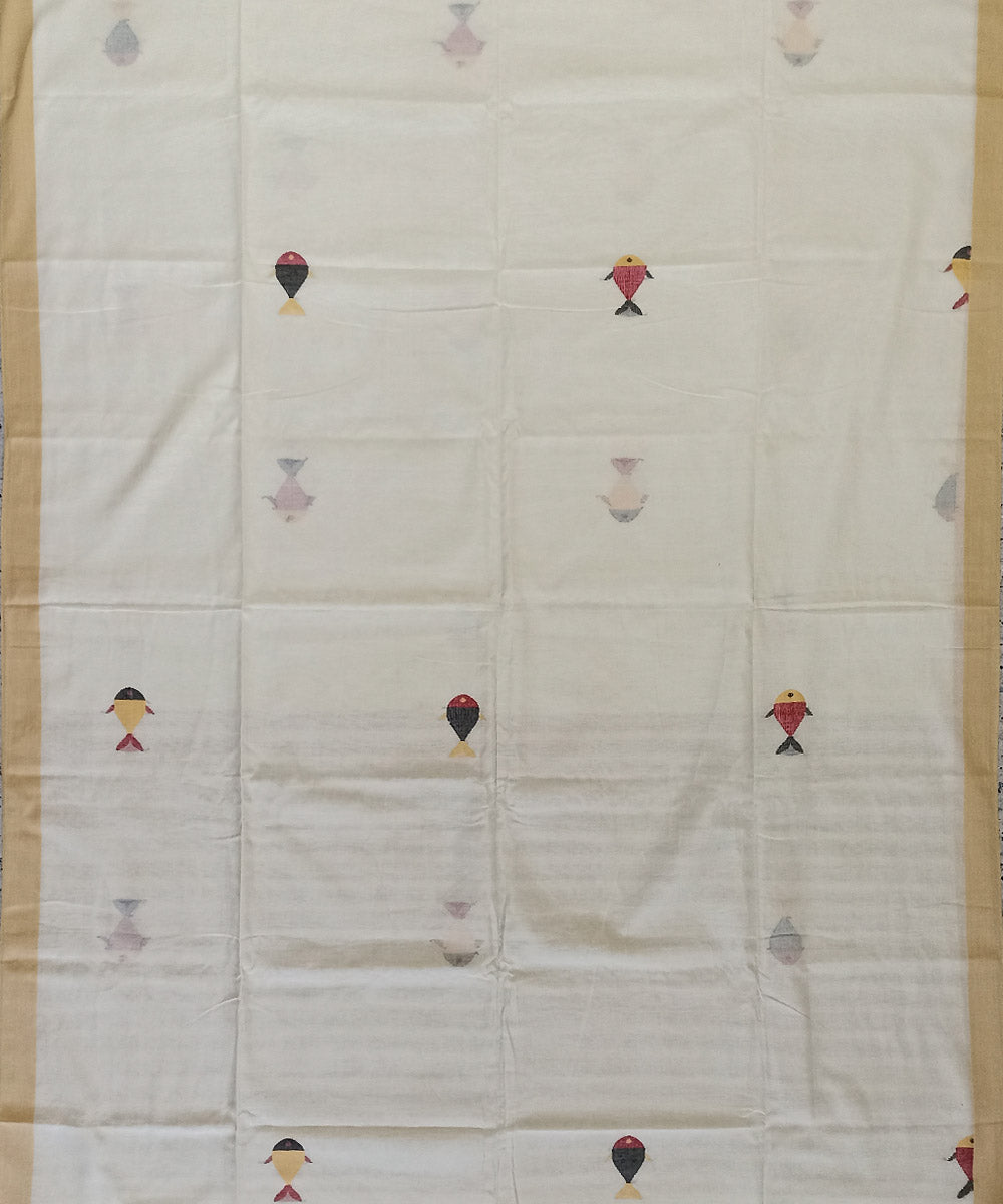 Beige red handloom cotton bengal saree