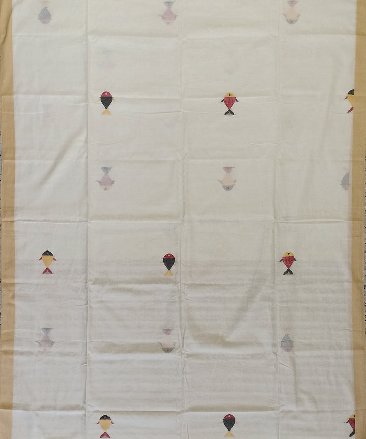 Beige red handloom cotton bengal saree