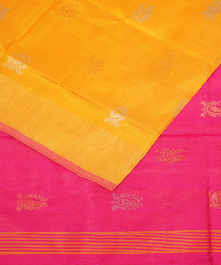 Mustard pink silk handloom uppada saree