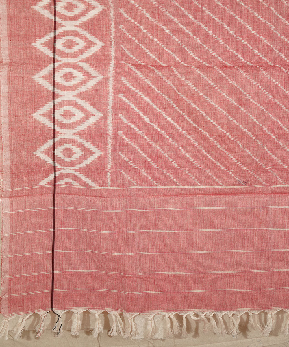 Light pink handwoven cotton pochampally ikat dupatta