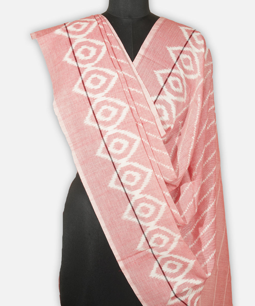 Light pink handwoven cotton pochampally ikat dupatta