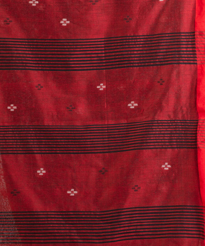 Black red handwoven cotton bengal saree