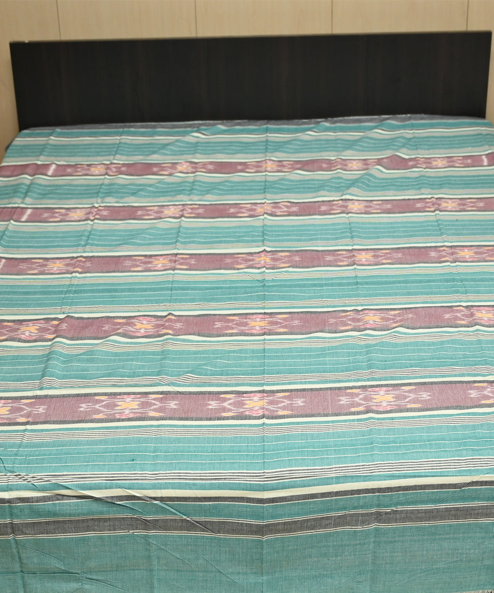 Celadon green bright lavender handmade sambalpuri cotton bedsheet