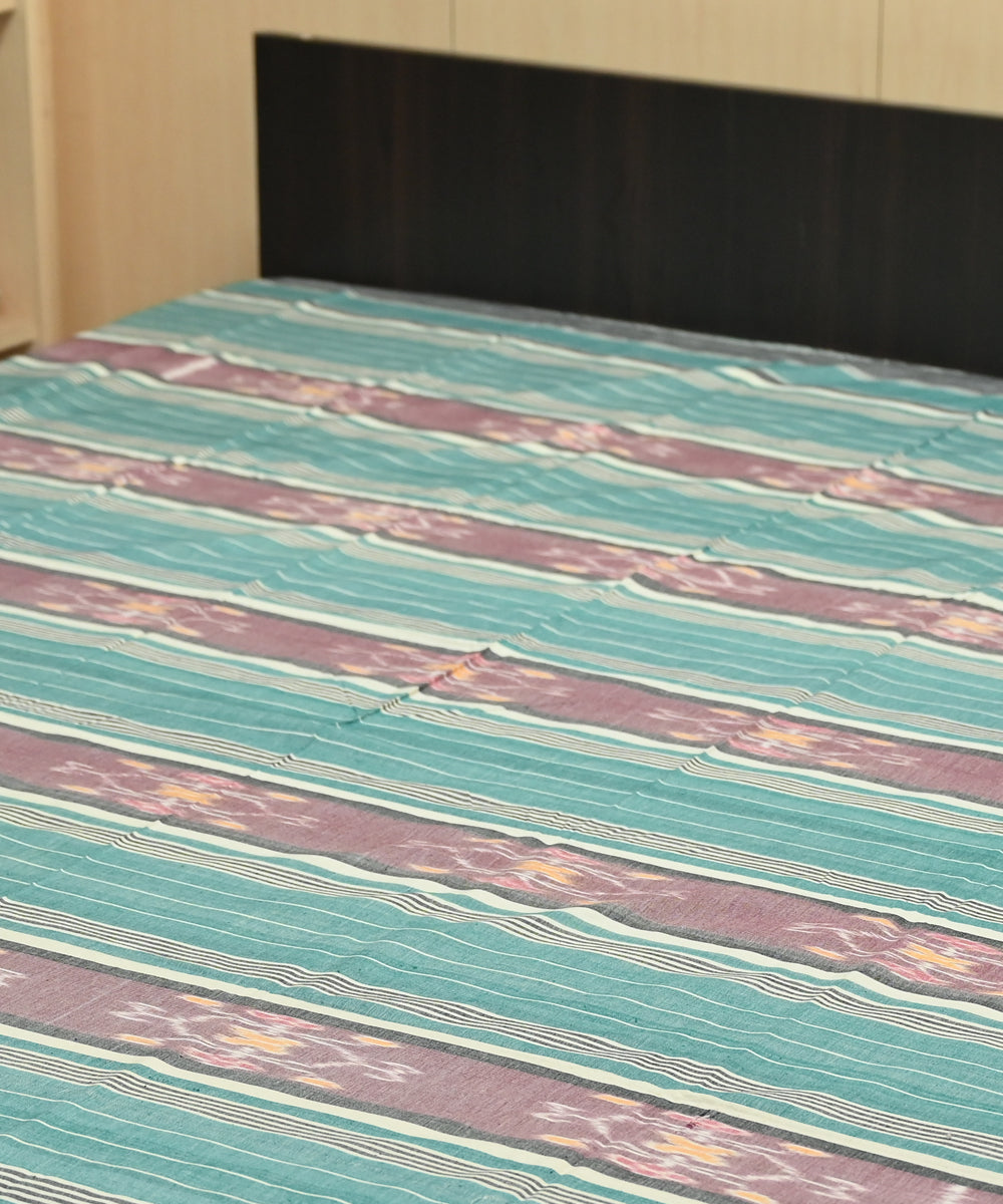 Celadon green bright lavender handmade sambalpuri cotton bedsheet