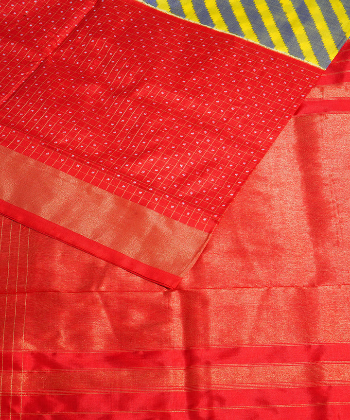 Light green red handwoven pochampally ikat silk saree